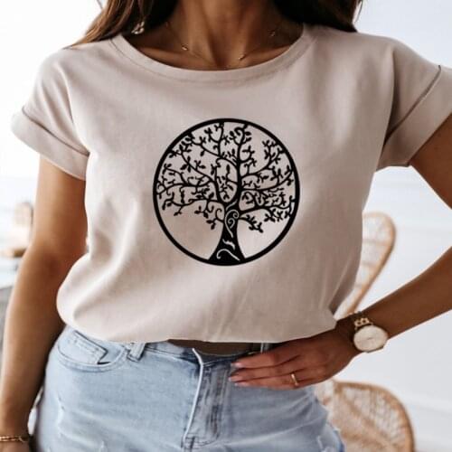 Mandala Circle Trees T Shirt Minimalist Short Sleeve O-Neck Cotton T-Shirt Summer Woman Harajuku Casual Loose Clothing Tees Tops