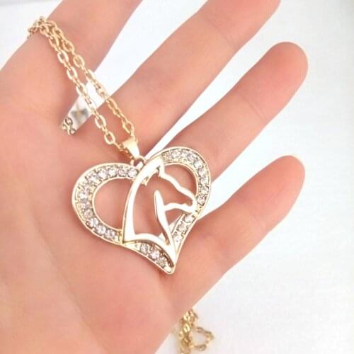 Hzew crystal love heart and simple horse head pendant necklace horse necklaces gift for friend