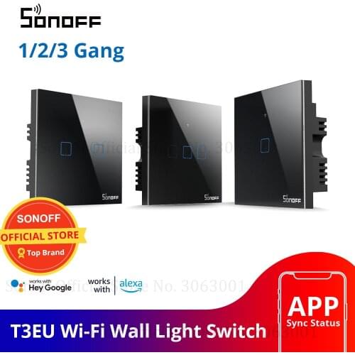 SONOFF T3UK TX Smart Wifi Wall Touch Switch Black With Border Smart Home 1/2/3 Gang 433 RF Remote Control Works With Alexa IFTTT