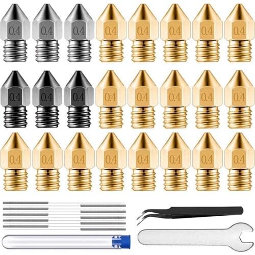 Extruder Nozzle Kit Mk8 Hardened Steel & Stainless Steel & Brass Nozzle Nozzle Cleaning Needle Set for 3D Printer