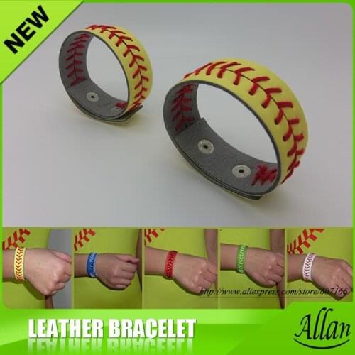 Leather softball baseball bracelet,softball baseball wristband