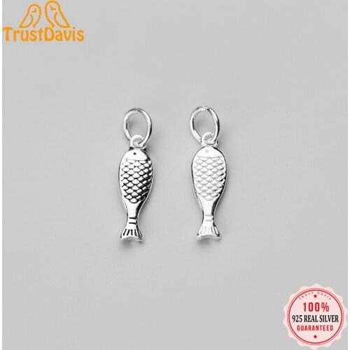 TrustDavis Real 925 Sterling Silver Fashion Sweet Mini Fish Charm Pendant Handmade DIY Accessories Fine Jewelry Wholesale H0007