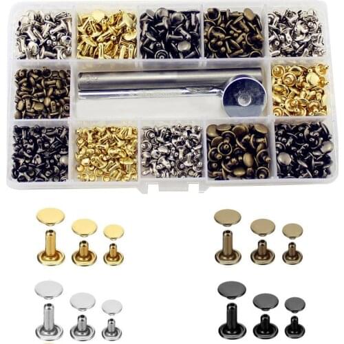 360 Sets Brass Leather Rivets 3 Sizes 4 Colors Double Cap Rivet With Setting Tool Kit Handmade DIY Leather Craft Decoration