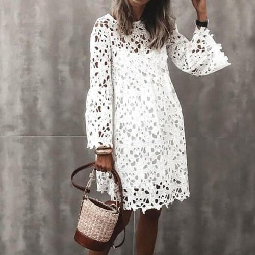 Summer Beach Blouse Women Lace Tunic Hollow Out Crochet Tassel Lace Flare Sleeve Robe Cover Up Set