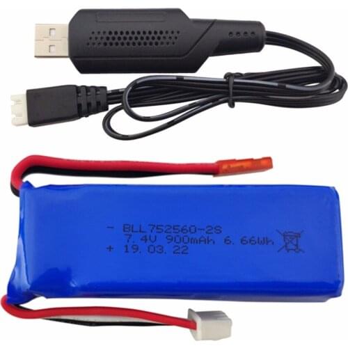 7.4V 900mAh lithium battery with USB charging cable for XK X520 6 Channels brushless aileron 3D model battery