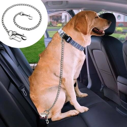 Metal Dog Cat Car Seat Belt Leash Pet Seat Belt Chain Safety Puppy Vehicle SeatBelt Lead Adjustable For Dogs Cats Pet Products