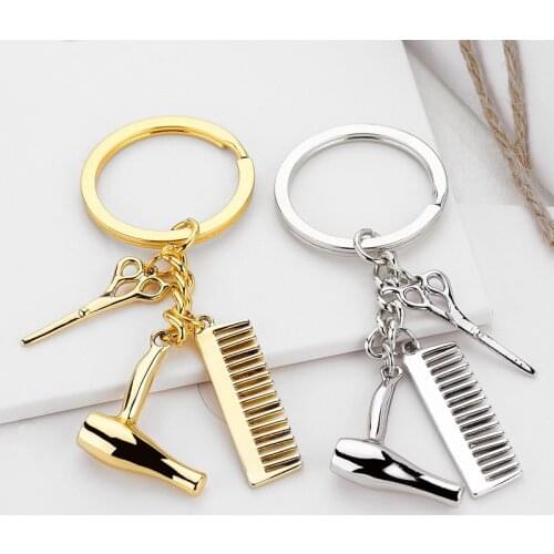 Fashion Essential Hair Dryer Scissors Comb Keychain Haircut Tools Hair Blowing Salon Hairdresser Key Chains Stylist Keyring Gift