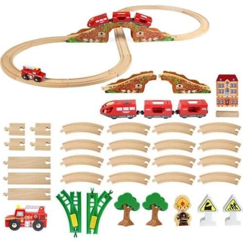 Wooden Train Track Set Bridge Wooden Railway Electric Train Toy Magnetic Train Toys Assemble Blocks For Children