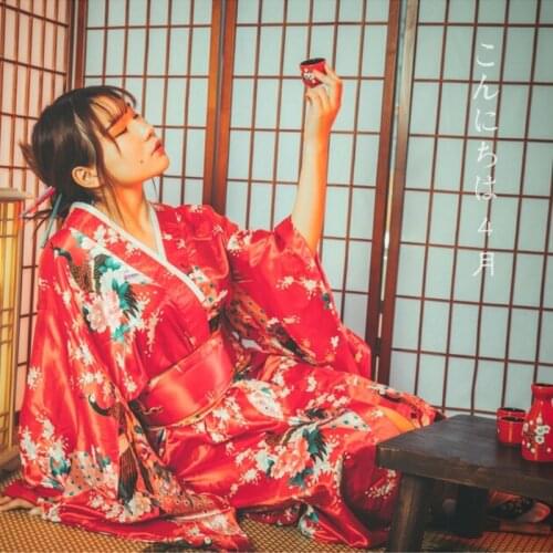 New Japanese Traditional Kimono Female Long Bathrobe Women Peacock Yukata Cosplay Kimono Folk Dance Performance Costume DQL1410