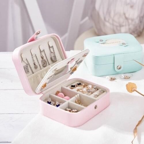 Portable Travel Jewelry Box Packaging PU Leather Korean Simple Earrings Ring Jewellery Display Storage Case Organizer Gift Boxes