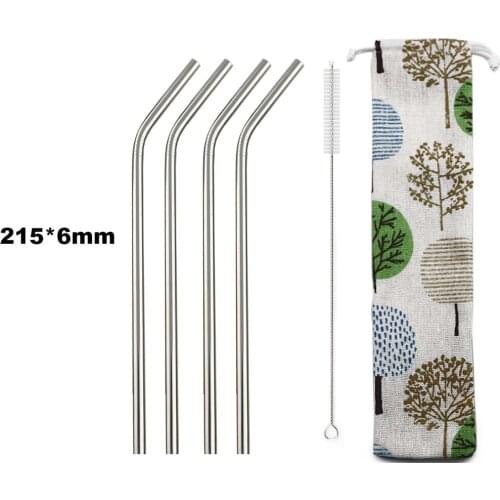Reusable Metal Drinking Straws 304 Stainless Steel Sturdy Bent Straight Drinks Straw with Cleaning Brush Bar Party Accessory
