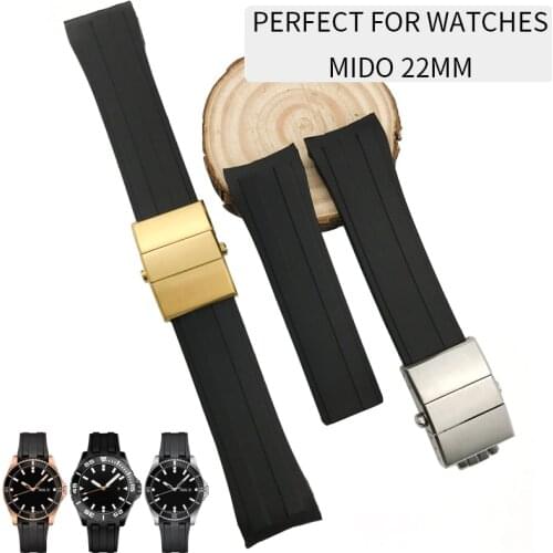 22mm Rubber Silicone Watch Strap Waterproof Sport Folding Buckle Replacement Watchband Special for Mido SeriesWatch Accessories