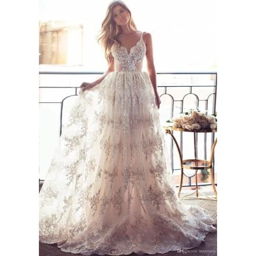 Luxury bridal Gown Lace 2018 Sexy Backless Embroidery Spaghetti Straps Brides Belt Vestido De Noiva mother of the bride dresses