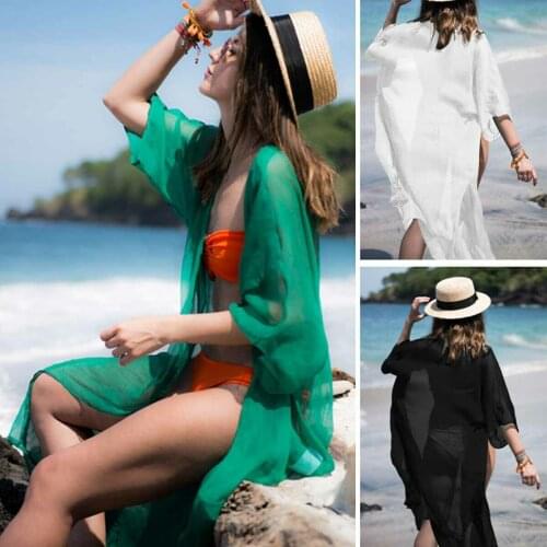 Sexy Women Holiday Beach Bikini Cover Up Short Sleeve Long Swimwear Dress Bathing Suit solid color Beachwear