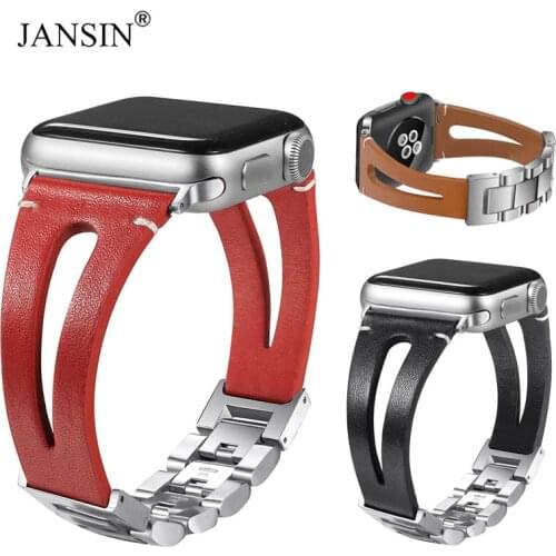 Leather Band Replacement Strap For Apple Watch 38mm 40mm 42mm 44mm Metal Link Bracelet For Apple Watch SE 6 5 4 3 2 1 Watchband