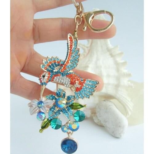 Unique Animal Bird Hummingbird Keychain Pendant Rhinestone Crystal K06385C5