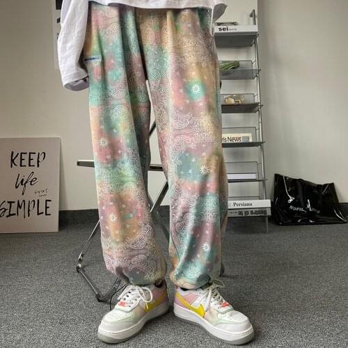 Harteen 2021 Spring Autumn Korean Fashionable Trousers Womens Clothing Tie-Dye Flower Print Sports Casual Cotton Harem Pants