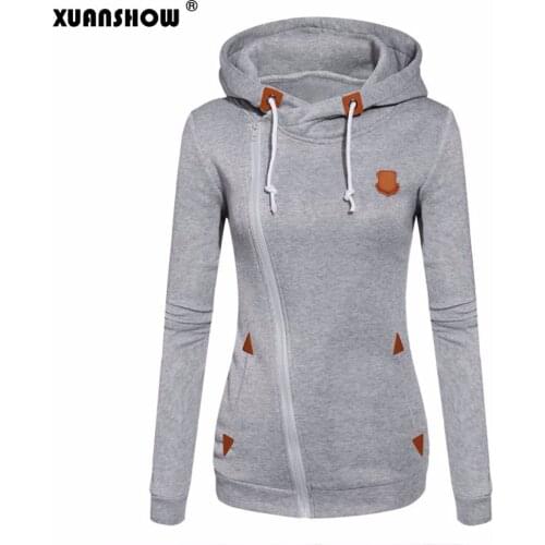 XUANSHOW 2021 Women Fashion Fleeces Sweatshirts Hooded Candy Colors Solid Sweatshirt Long Sleeve Zip Up Clothing Sudaderas Mujer