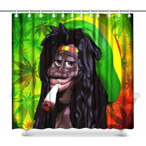 Aplysia Rastaman Smoke Caricature Bathroom Shower Curtain Vintage Pattern Waterproof Polyester Fabric Bathroom Shower