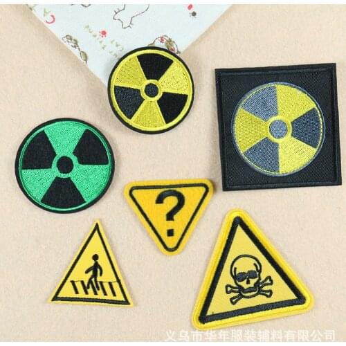 Yellow Nuclear Radiation Danger Sign Embroidered Badges Iron On Patches For Clothing Stickers Apparel Sewing Garment Wholesale