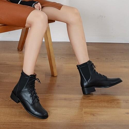 Mordoan Genuine Cow Leather boots womens shoes retro British style wild thick-heeled Martin boots womens ankle boots