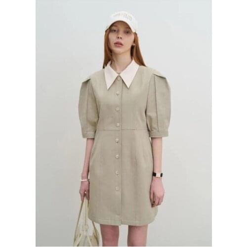 Women Dress 2021 Spring and Summer New Style Ladies Stitching Button Dress