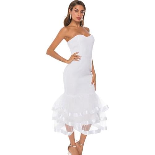 Mermaid Strapless White Elegant Formal Dress Sexy Backless Cascading Ruffle Solid Dress Simple Evening Gown for Party