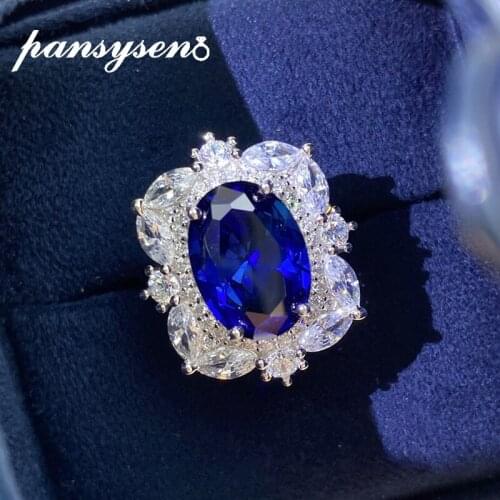 PANSYSEN Vintage 100% 925 Sterling Silver Oval Sapphire High Carbon Diamond Bridal Rings Engagement Party Fine Jewelry Wholesale