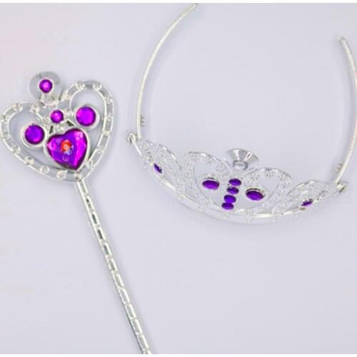 1Set Baby Girls Princess So The First Purple Tiara Crown Hair Clip Jewelry Set Gift For Child fia Tiara Magic Wand Set