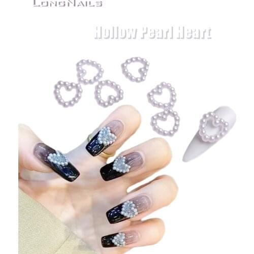 100pcs/Bag Nail Heart Decors Japanese Oval Pearl Love Hollow Decorations 11*11mm Gradient Mix-Color Nail Heart Accessories ZCF43