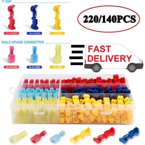 220PCS T Tap Wire Connectors,Self-Stripping Quick Splice Electric Wire Terminals, with Insulated Male Quick Disconnect Terminals