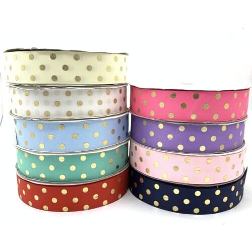 5yards/lot 1-1/2'' (38mm) Grosgrain Ribbon Printing Golden Dots Ribbon Handmade For Hair Bow Party Christmas Wedding Decoration