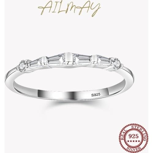 Ailmay Top Quality Real 925 Sterling Silver Fashionc Simple Stackable Trapezoid CZ Rings For Women Fine Jewelry 2021 New Style