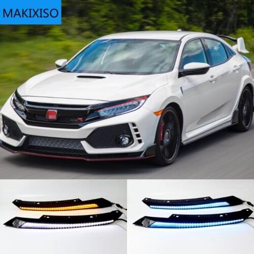 2PCS Car Headlight Eyebrow Decoration Dynamic Yellow Turn Signal DRL LED Daytime Running Light For Honda Civic 2016 - 2019 2020