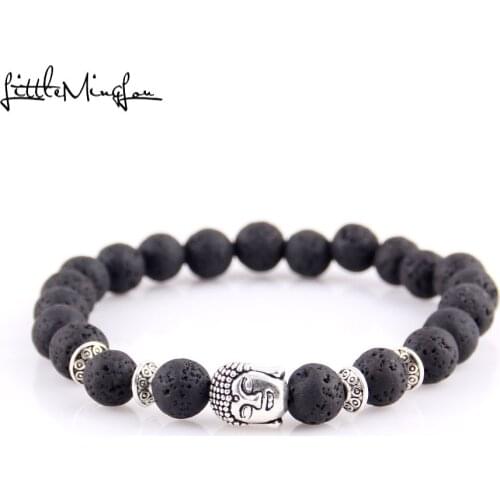 Little MingLou Buddha head beads bracelet yoga charms Bracelets & Bangles Natural Stone beaded Men Bracelet for Women Jewelry