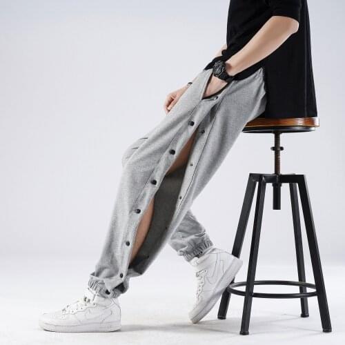 New Open-Breasted Guard Men Pants Spring Summer Thin Cotton Elastic Waist Sports Trousers Men Loose Feet Wide Legs Casual Pants