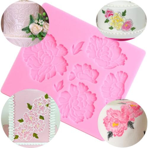 Peony Flower Cake Border Silicone Mold Wedding Fondant Molds Cake Decorating Tools Candy Clay Mould Chocolate Gumpaste Moulds