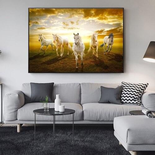 Sunrise Landscape Running Horses Canvas Painting Posters Prints Cuadros Wall Art for Living Room Home Decor Frame