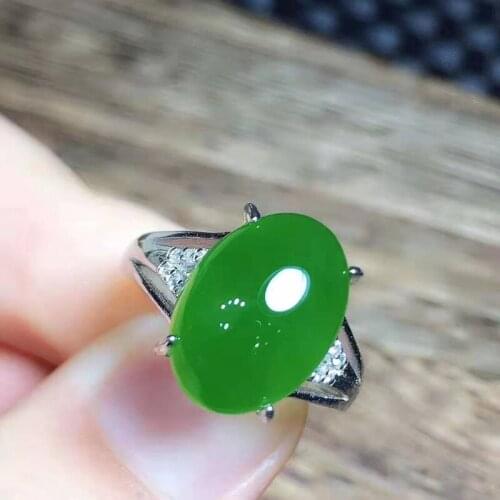 Natural Hetian Sade Jasper Ring 925 Sterling Silver Inlaid With Ice Through Hetian Jade Live Mouth Bare Stone Ring Face
