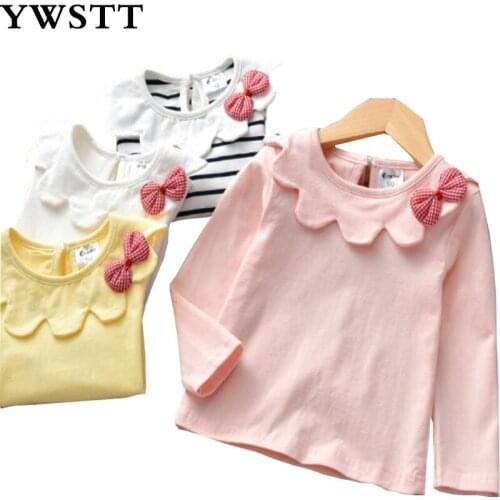 2019 Spring Girls Bottoming Shirt Cotton Baby Cute Petal Lapels T-shirt Long-sleeved Kids clothing Long Sleeved Top For girls