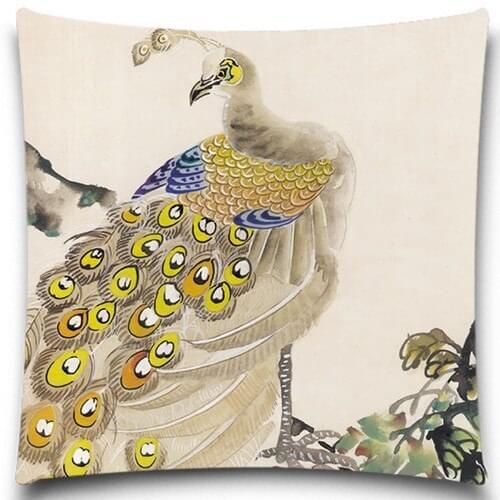 Beautiful Golden Peacock 2D print creative Pillow case Square cotton polyester cushion cover