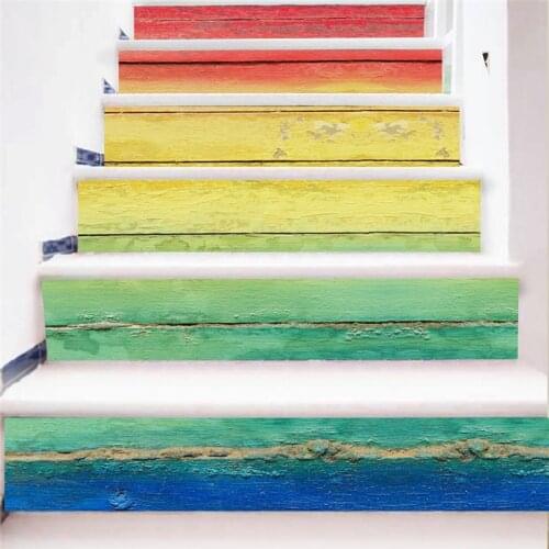 Creative self-adhesive staircase stickers DIY Rainbow wood pattern sticker staircase stickers stair decoration Home decoration