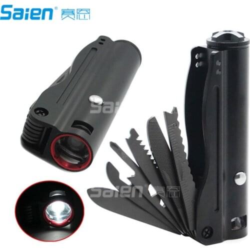 Mulifunctional 6 In 1 Knife Tactical LED Flashlight Car Charger Knife Survival Emergency Camping Light 18650