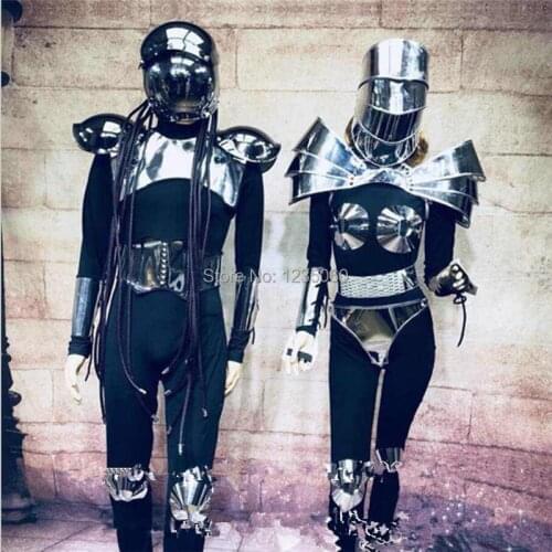 Fashion Catwalk Show Stage Wear Bikini Suit Ballroom Mirror Costume Woman Man Stage DS Clothes With Headwear Performance Outfit