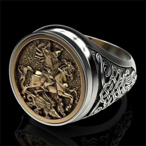 Mens Medieval Retro Knight Miracle Legend Ring Domineering Punk Dragon Party Jewelry Brother Gift
