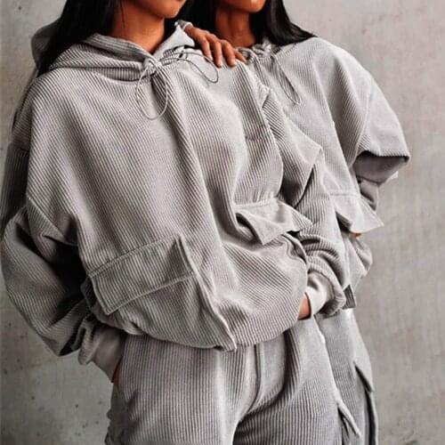 2020 Winter Fashion New Loose Hooded Winter Pullover Pocket Sweater Casual Loose Harem Pants Sports Suit