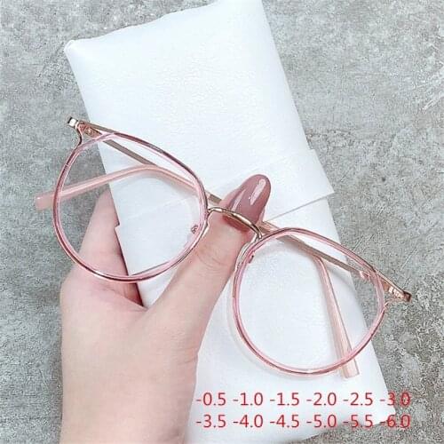 Seemfly Fashion Women Cat Eye Finished Myopia Glasses Metal Frame Clear Lens Female Nearsighted Eyewear With Diopters 0 To -6.0