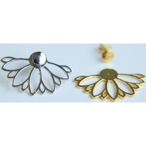 Original 925 Sterling Silver silver gold colors plain fine silver flower double sided 2 ways used women earring studs