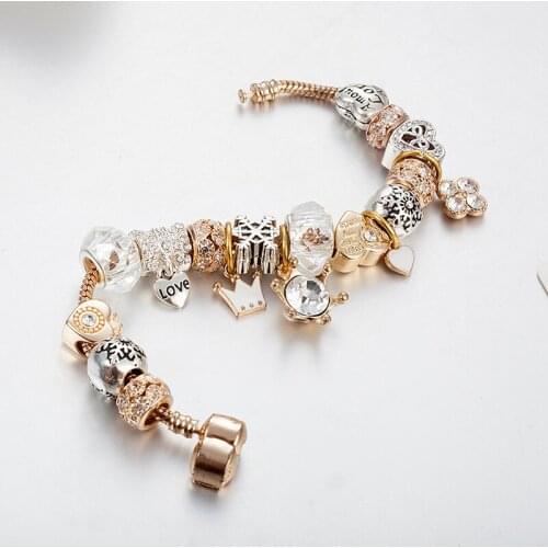 Original New DIY Fashion Classic Crystal Beaded Bracelet Crown Love Snowflake Four Leaf Clover Pendant Beaded Bracelet Gift