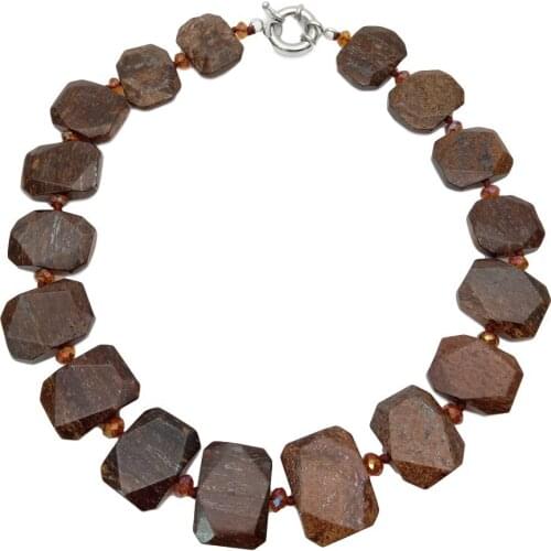 YYGEM 18" Natural Faceted Bronzite Chunky Rectangle Chokers Necklace vintage style for women